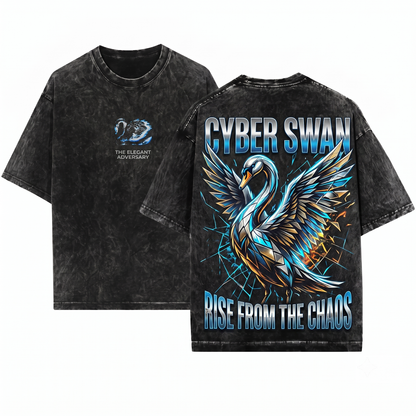 Minimalist Ink Splatter Swan Graphic Tee Elegant Black Swan Silhouette Apparel Graceful Bird Art Nature Lover Gift Unisex Heavyweight Garment-Dyed T-Shirt