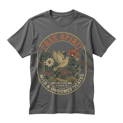 Bohemian Distressed Bird Floral Graphic Vintage Nature Unisex TShirt