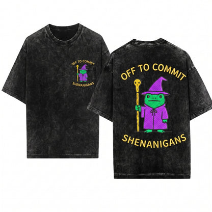 Embroidered Wizard Frog Off To Commit Shenanigans Funny Tabletop RPG Fantasy Gift Ren Faire 1717 Unisex Wash T-Shirt