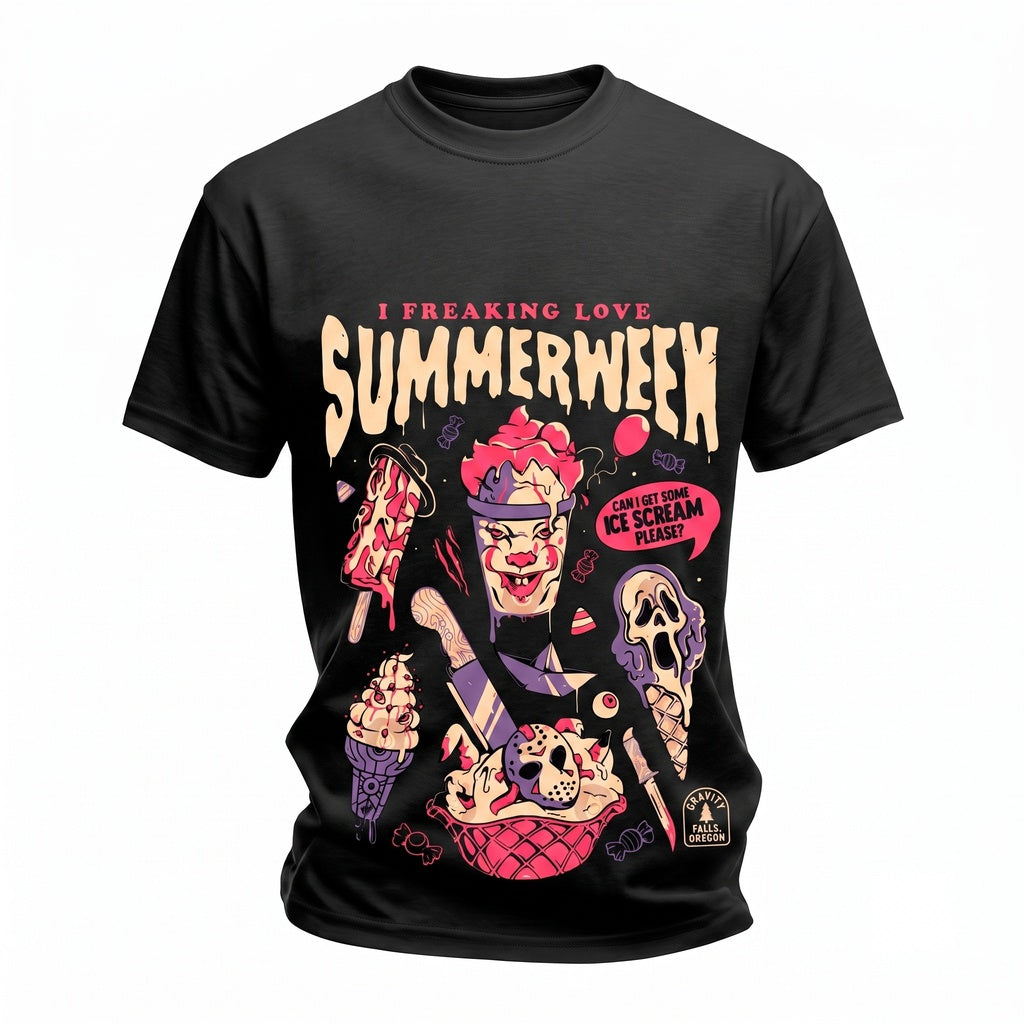 I Freaking Love Summerween Creepy Ice Cream Spooky Horror Movie Fan Halloween In Summer Unisex TShirt