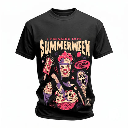 I Freaking Love Summerween Creepy Ice Cream Spooky Horror Movie Fan Halloween In Summer Unisex TShirt