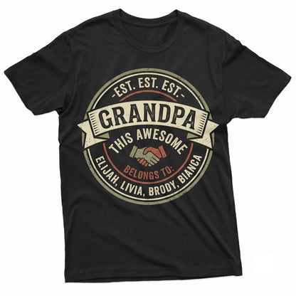 Awesome Grandpa Customizable Grandkids Names Fathers Day Birthday Gift Unisex TShirt