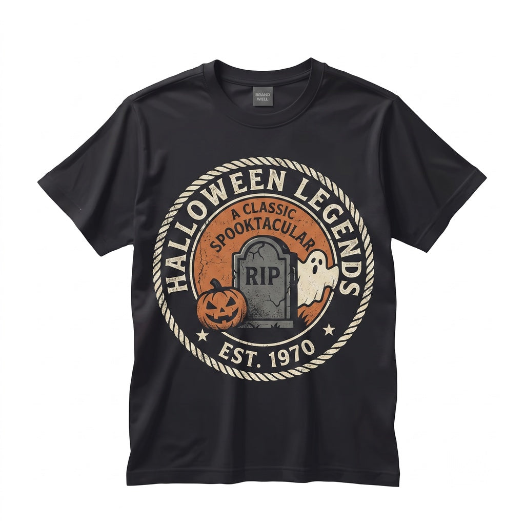Vintage Happy Halloween Scarecrow Ghost Pumpkin Frankenstein Monster Hand Unisex TShirt