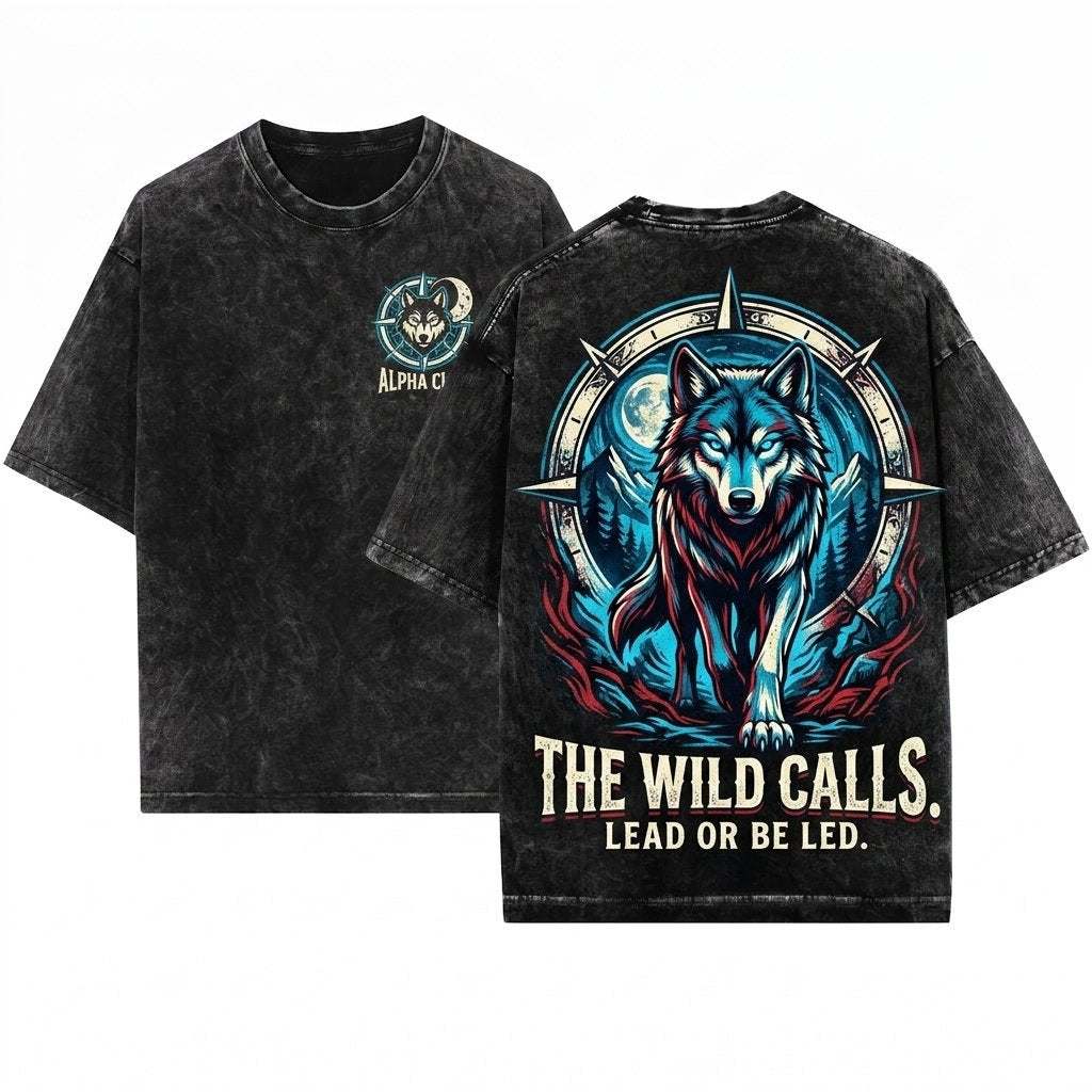 Wolf Moon Graphic Lone Animal Nature Wildlife Aesthetic Unisex Wash T-Shirt