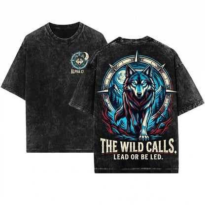 Wolf Moon Graphic Lone Animal Nature Wildlife Aesthetic Unisex Wash T-Shirt