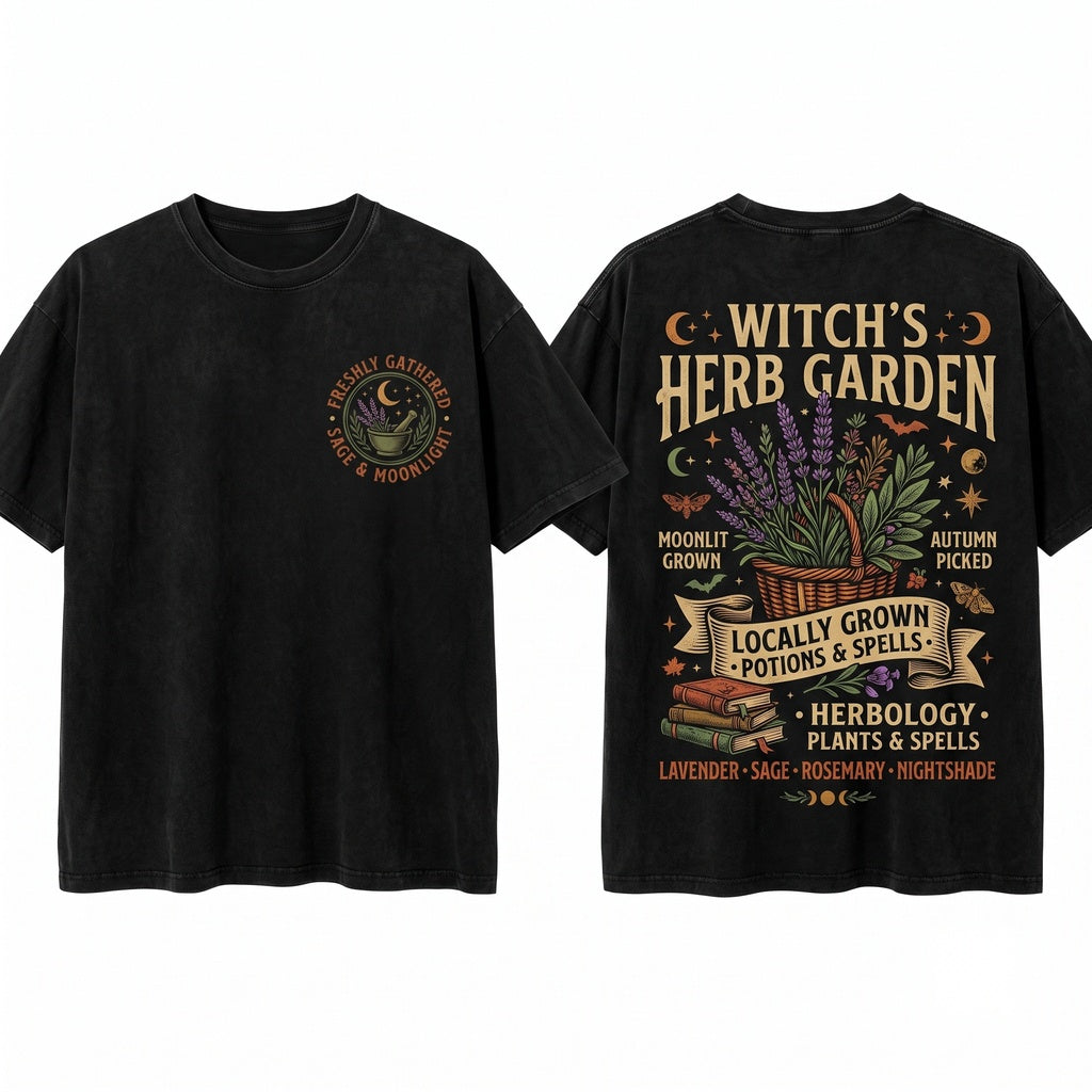 Retro Witch Herb Garden Botanical Fall Halloween Mushroom Plant Lover Gift Unisex Wash T-Shirt