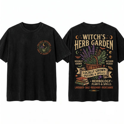 Retro Witch Herb Garden Botanical Fall Halloween Mushroom Plant Lover Gift Unisex Wash T-Shirt