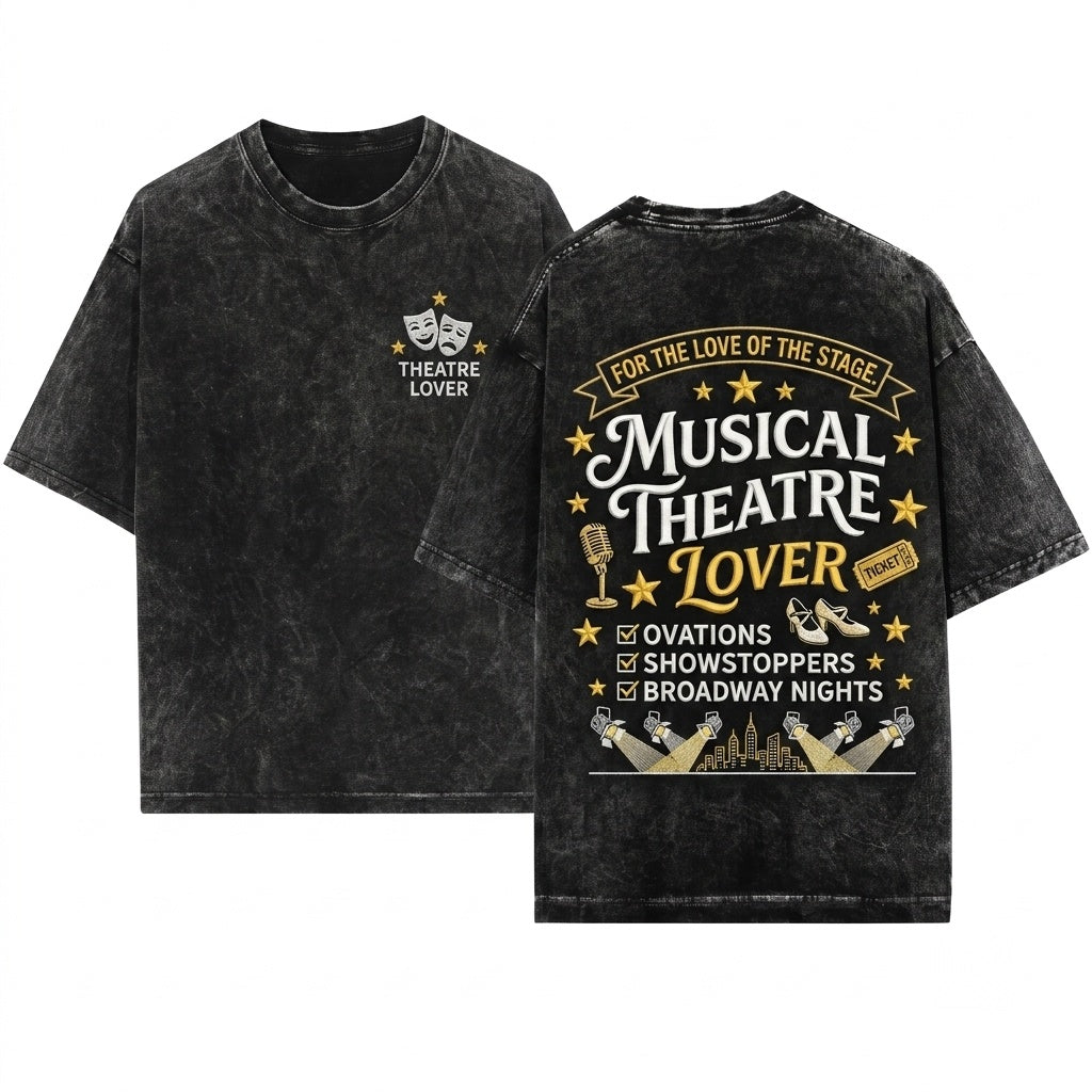 Musical Theatre Lover Embroidered Wavy Text Star Gift Unisex Wash T-Shirt