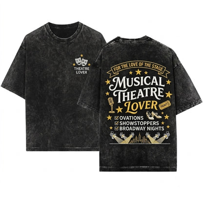 Musical Theatre Lover Embroidered Wavy Text Star Gift Unisex Wash T-Shirt