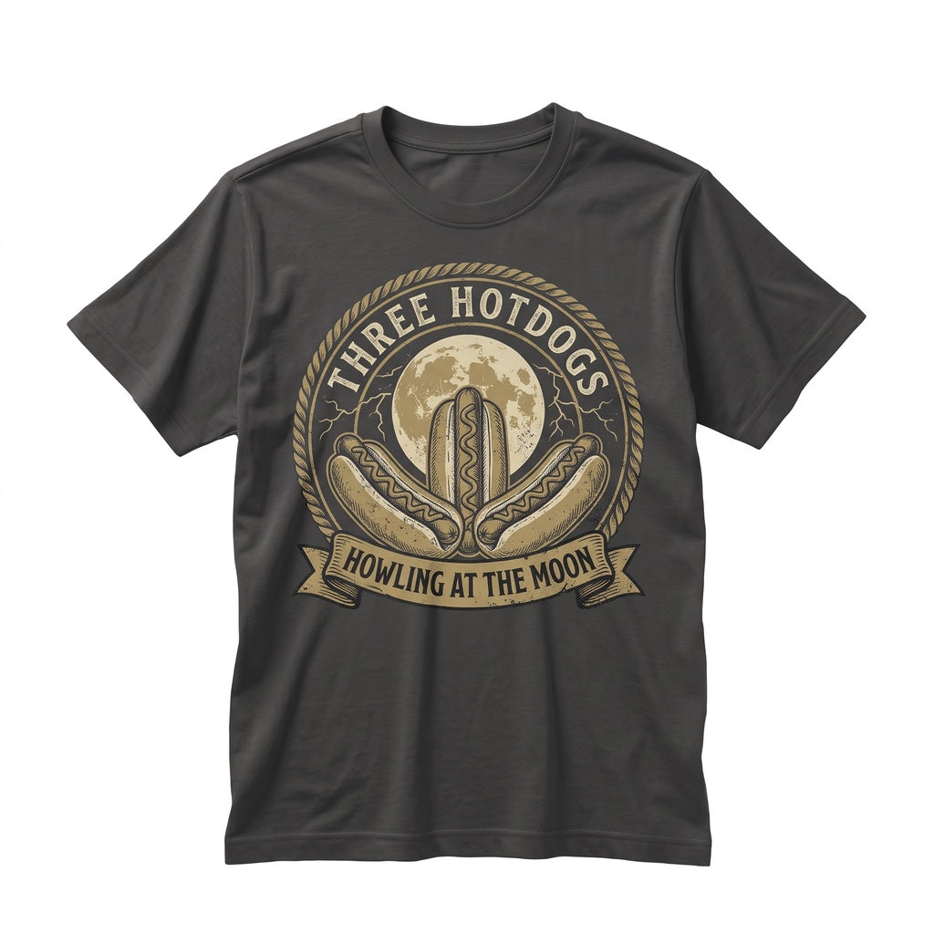 Three Hotdogs Howling At The Full Moon Vintage Graphic Gift For Men Women Unisex TShirt