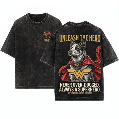 Superhero Caped Blue Heeler Dog Mom Dad Funny Gift Lover Unisex Wash T-Shirt