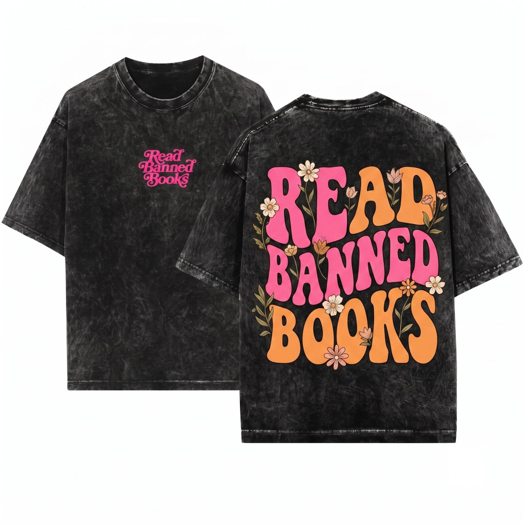 Read Banned Books Retro Pink Embroidered Librarian Gifts English Teacher Bookish Unisex Wash T-Shirt