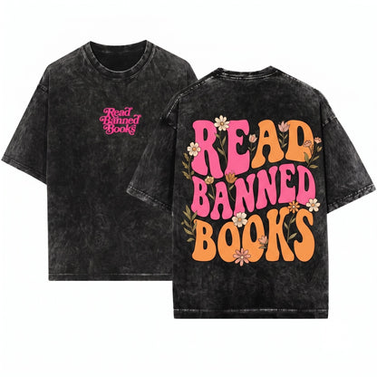 Read Banned Books Retro Pink Embroidered Librarian Gifts English Teacher Bookish Unisex Wash T-Shirt