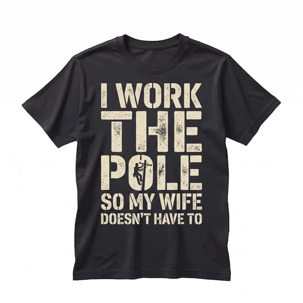 Lineman Humor I Work The Pole Retro Sunset Utility Electrician Gift Unisex TShirt