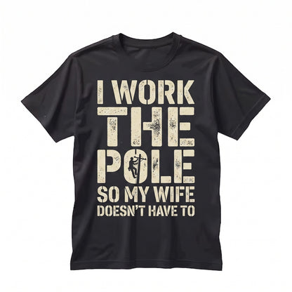 Lineman Humor I Work The Pole Retro Sunset Utility Electrician Gift Unisex TShirt