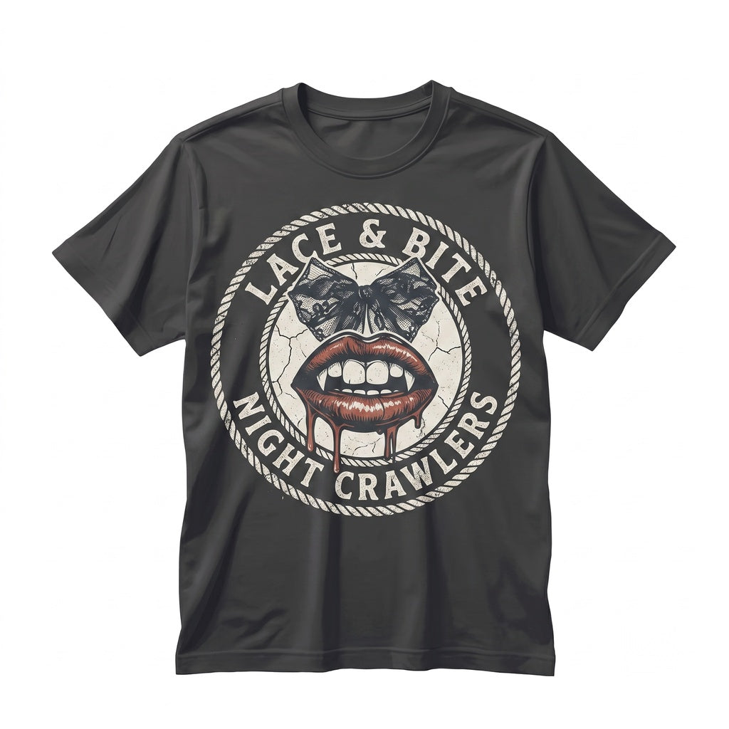 Gothic Vampire Coquette Ribbons Fangs Halloween Lace Spooky Scary Black Bows Unisex TShirt