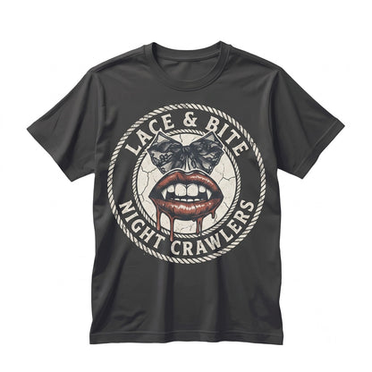 Gothic Vampire Coquette Ribbons Fangs Halloween Lace Spooky Scary Black Bows Unisex TShirt