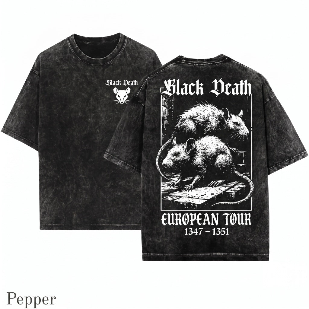 Black Death European Tour 1347-1351 Vintage Gothic Medieval Plague Rat Dark Art Unisex Wash T-Shirt