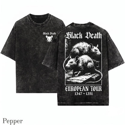 Black Death European Tour 1347-1351 Vintage Gothic Medieval Plague Rat Dark Art Unisex Wash T-Shirt
