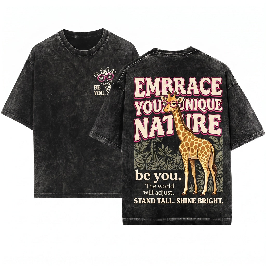 Be You The World Will Adjust Funny Giraffe With Glasses Unisex Wash T-Shirt
