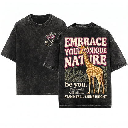 Be You The World Will Adjust Funny Giraffe With Glasses Unisex Wash T-Shirt