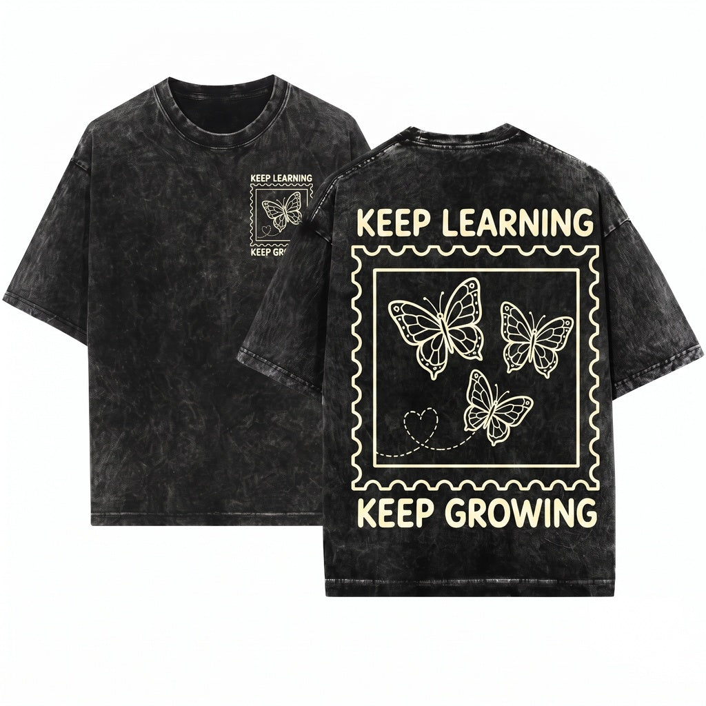 Inspirational Teacher Butterfly Graphic Growth Mindset Classroom Motivation Learning Gift Apparel Unisex Wash T-Shirt
