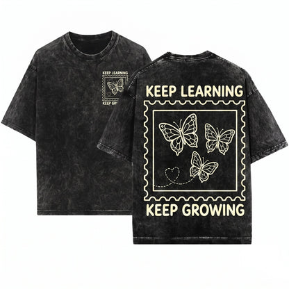Inspirational Teacher Butterfly Graphic Growth Mindset Classroom Motivation Learning Gift Apparel Unisex Wash T-Shirt