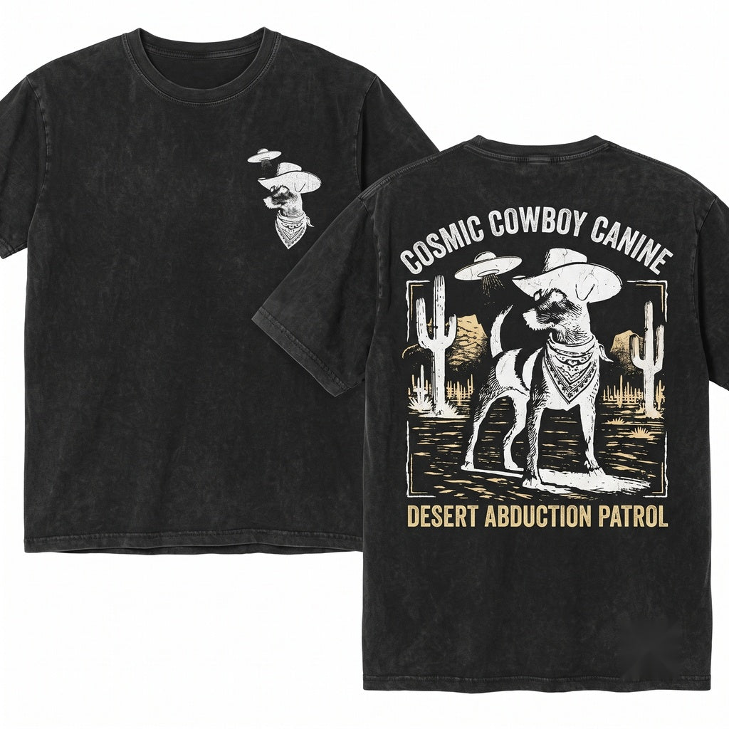 Retro Cowboy UFO Space Jack Russell Terrier Wild West Country Ranch Graphic Unisex Wash T-Shirt