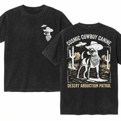 Retro Cowboy UFO Space Jack Russell Terrier Wild West Country Ranch Graphic Unisex Wash T-Shirt
