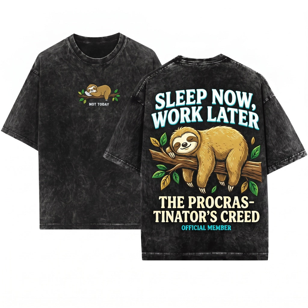 Funny Embroidered Cute Lazy Animal Not Today Sloth Lover Gift Unisex Wash T-Shirt