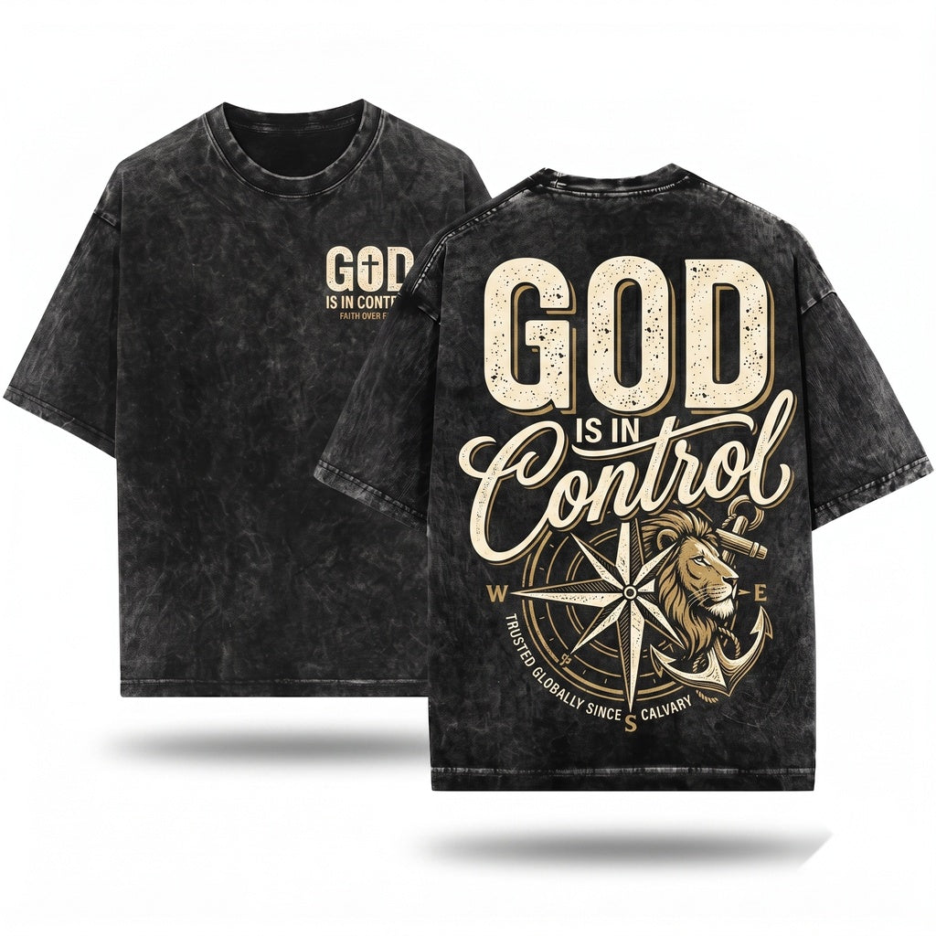 God Is In Control Jesus Lover Inspirational Christian Bible Verse Gift Unisex Wash T-Shirt