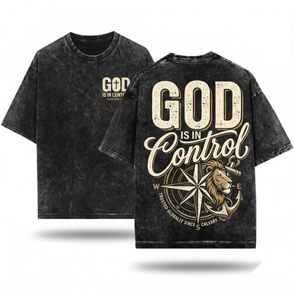 God Is In Control Jesus Lover Inspirational Christian Bible Verse Gift Unisex Wash T-Shirt