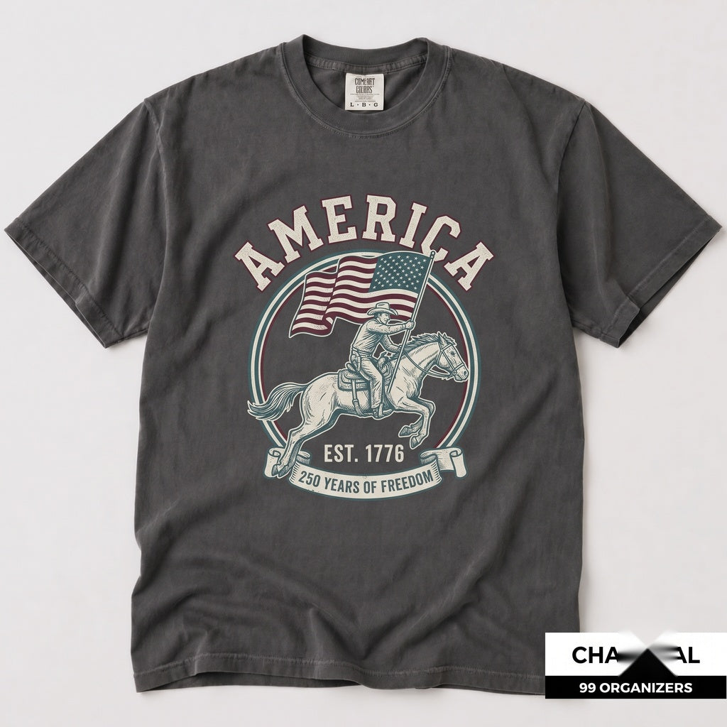 America 250th Anniversary Patriotic Cowboy Rodeo American Flag Independence Day 4th of July Freedom 1776-2026 Unisex TShirt