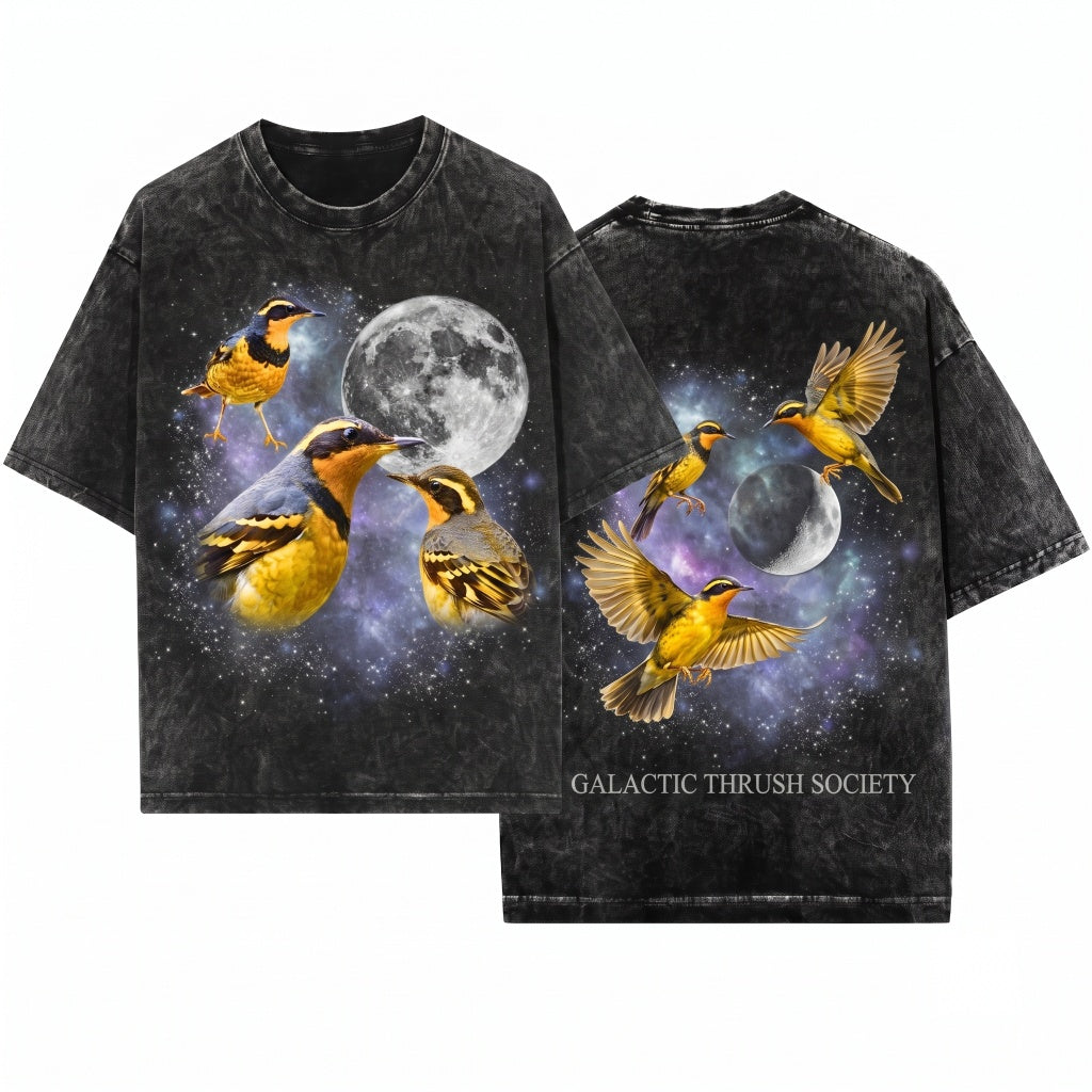 Three Varied Thrush Moon Colorful Pacific Northwest Wildlife Graphic Birdwatcher Gift Unisex Wash T-Shirt