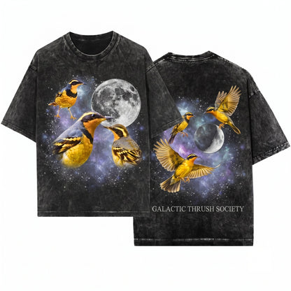 Three Varied Thrush Moon Colorful Pacific Northwest Wildlife Graphic Birdwatcher Gift Unisex Wash T-Shirt