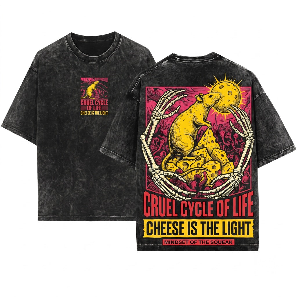 Retro Dinosaur Cheese Is My Guiding Light Graphic Unisex Wash T-Shirt