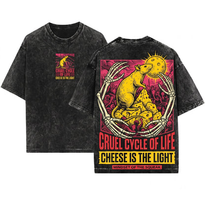 Retro Dinosaur Cheese Is My Guiding Light Graphic Unisex Wash T-Shirt