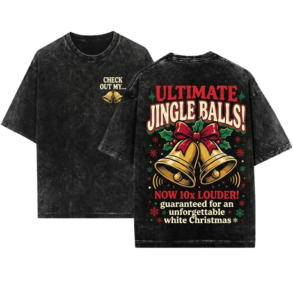 Funny Jingle My Bells Oh Balls Matching Couple Christmas Graphic Unisex Wash T-Shirt