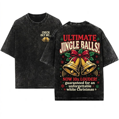 Funny Jingle My Bells Oh Balls Matching Couple Christmas Graphic Unisex Wash T-Shirt