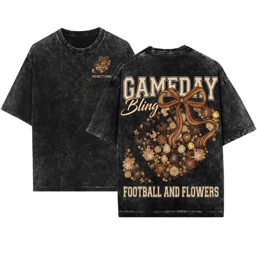 Retro Coquette Floral Fall Gameday Touchdown Tis The Season Football Unisex Wash T-Shirt