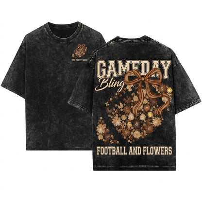 Retro Coquette Floral Fall Gameday Touchdown Tis The Season Football Unisex Wash T-Shirt