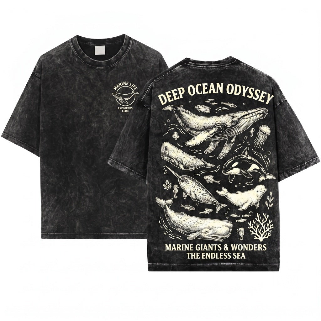 Retro Old School Whale Ocean Mammal Wildlife Marine Coastal Nature Graphic Gift Unisex Wash T-Shirt