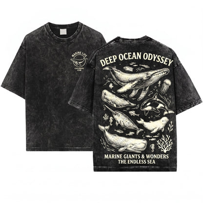 Retro Old School Whale Ocean Mammal Wildlife Marine Coastal Nature Graphic Gift Unisex Wash T-Shirt