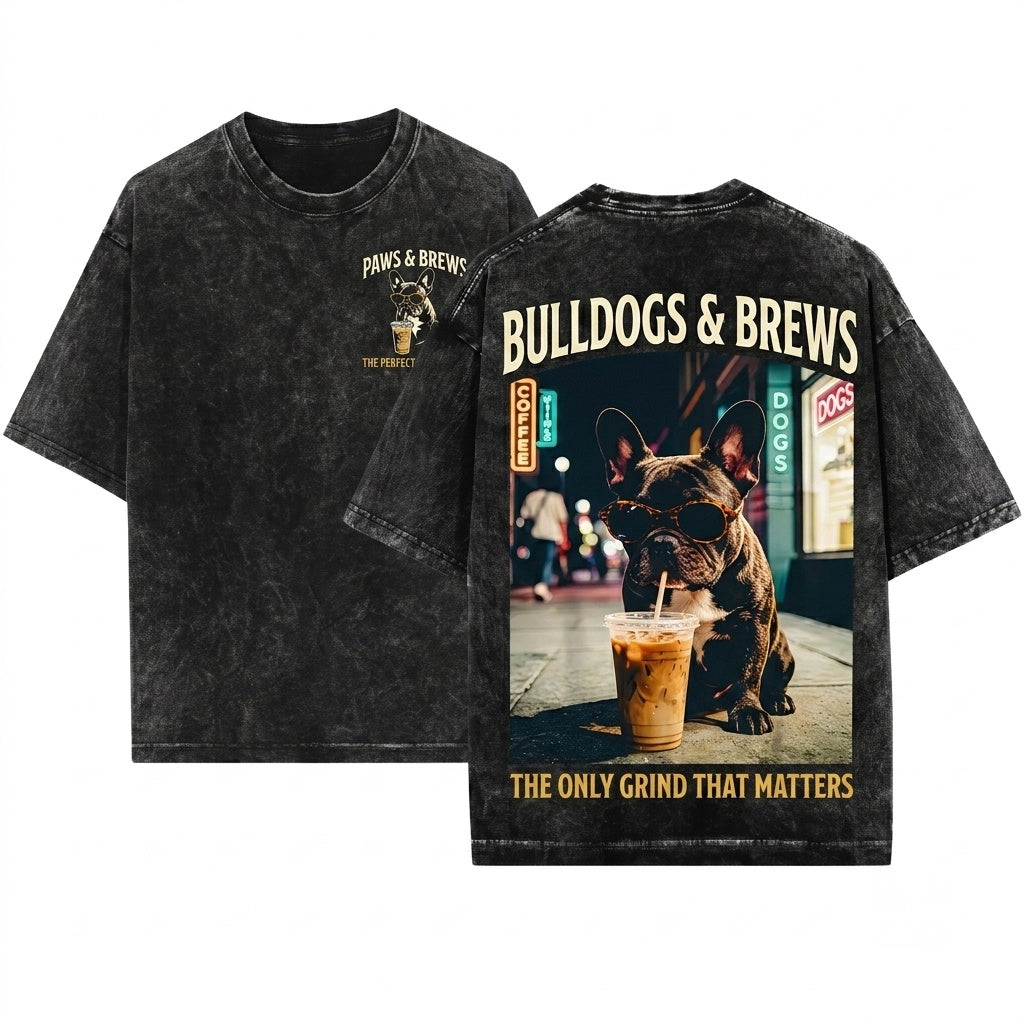 French Bulldog Iced Coffee Lover Funny Aesthetic Grunge Graphic Unisex Wash T-Shirt