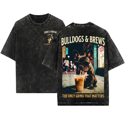French Bulldog Iced Coffee Lover Funny Aesthetic Grunge Graphic Unisex Wash T-Shirt