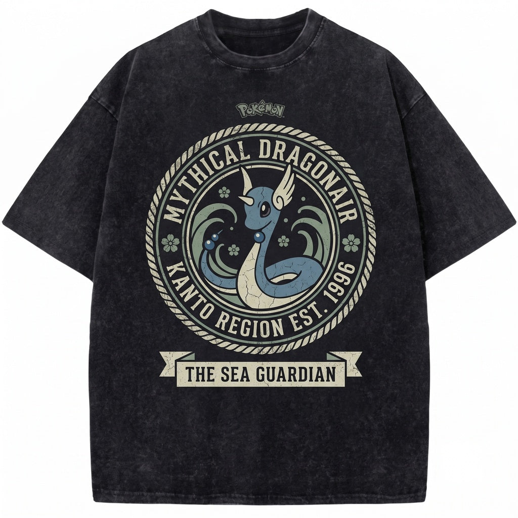 Vintage Wash Water Dragon Anime Graphic Retro Japanese Streetwear Oversized Gamer Gift Unisex TShirt