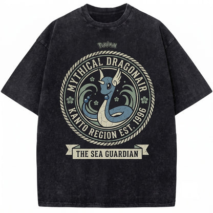 Vintage Wash Water Dragon Anime Graphic Retro Japanese Streetwear Oversized Gamer Gift Unisex TShirt
