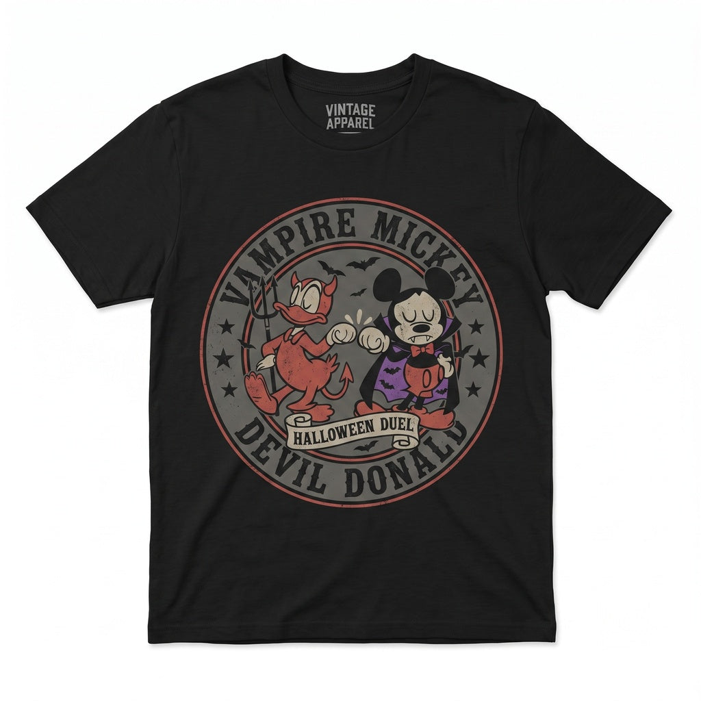 Spooky Retro Cartoon Friends Halloween Checkered Vampire Devil Theme Park Trip Graphic Unisex TShirt
