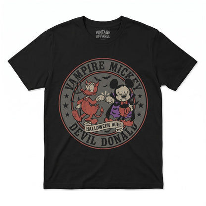 Spooky Retro Cartoon Friends Halloween Checkered Vampire Devil Theme Park Trip Graphic Unisex TShirt