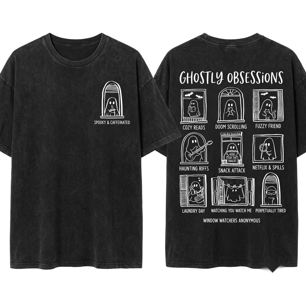Cute Funny Womens Hand Drawn Doodles Ghost Frames Halloween Unisex Wash T-Shirt